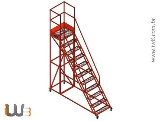 Escada Plataforma 10 Degraus e Rodas