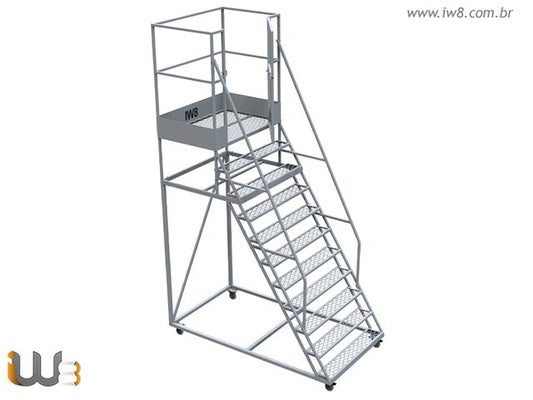 Escada Tipo Plataforma com Rodas 10 Degrau