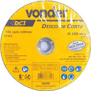 Disco de corte 180 mm x 1,6 mm x 22,23 mm DCI INOX, VONDER