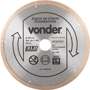 Disco de corte diamantado, 200 mm x 25,4 mm, contínuo, para porcelanato, XLD VONDER