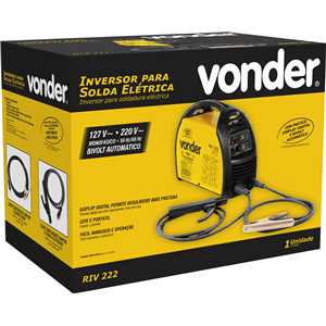 Inversor para solda com eletrodo e TIG, 200 A, RIV 222, com display digital, monofásico, 127 V~ - 220 V~ - Seleção automática, VONDER.