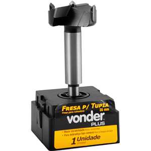 Fresa com dentes de vídea/metal duro para dobradiça tipo caneco, 35 mm, com 2 dentes, VONDER PLUS