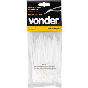 Abraçadeira de nylon, branca, 100 mm x 2,5 mm, com 100 peças, VONDER