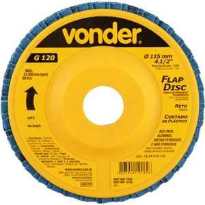 Flap-disc, disco de desbaste/acabamento, 4.1/2" - 115 mm, reto, grão 120, VONDER