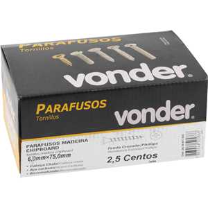 Parafuso madeira chipboard, cabeça chata, fenda cruzada/phillips, 6,0 mm x 75,0 mm, VONDER