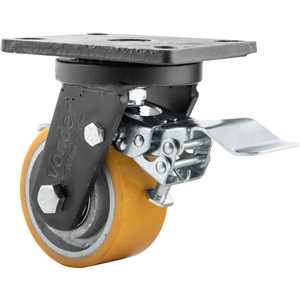 Rodízio giratório industrial 4", de poliuretano e ferro fundido, com freio, VONDER