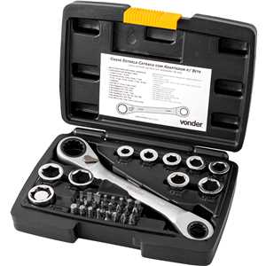 Jogo de chaves estrela com catraca e adaptador para bits (8 mm a 19 mm), VONDER