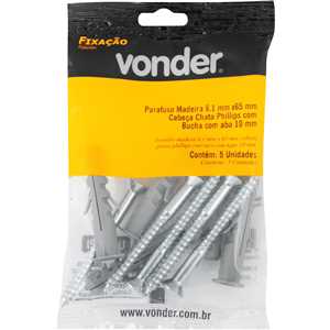 Parafuso madeira phillips, 6,1 mm x 65,0 mm, com bucha de nylon de 10,0 mm, VONDER