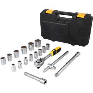 Jogo de soquetes estriados, encaixe 1/2", 10 mm a 32 mm, com 18 peças, VONDER