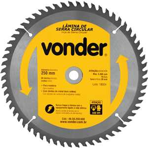 Lâmina de serra circular com dentes de metal duro/vídea, 250 mm x 30 mm, 60 dentes, VONDER