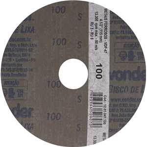 Disco de lixa costado em fibra, 4.1/2", grão 100  VDF 47, VONDER