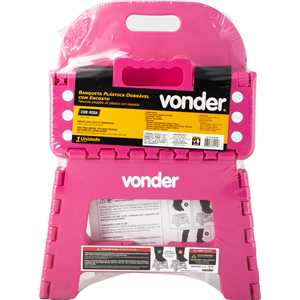 Banqueta plástica dobrável, rosa, altura 220 mm, com encosto, VONDER