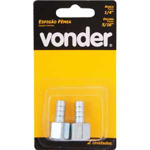 Espigão rosca fêmea de 1/4" NPT com escama de 5/16", cartela com 2 peças, VONDER
