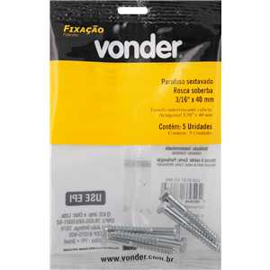 Parafuso sextavado rosca soberba 3/16" x 40 mm, cartela com 5 peças, VONDER