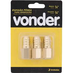 Espigão rosca fêmea de 1/4" NPT com escama de 1/4", cartela com 3 peças, VONDER