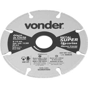 Disco de corte diamantado, segmentado, para metais, metal super, 115 mm, VONDER