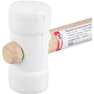 Martelo de borracha 40 mm, cabo em madeira, para azulejista, branco, NOVE54