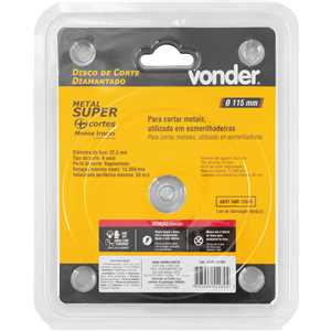 Disco de corte diamantado, segmentado, para metais, metal super, 115 mm, VONDER