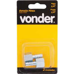Espigão rosca fêmea de 1/4" NPT com escama de 1/4", cartela com 2 peças, VONDER