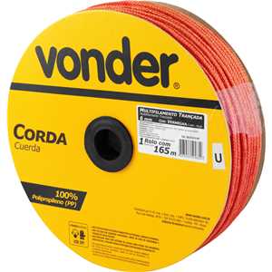 Corda multifilamento trançada 6,0 mm x 165 m, vermelha, em carretel, VONDER