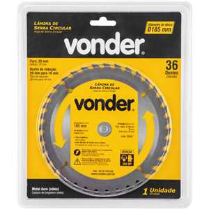Lâmina de serra circular com dentes de metal duro/vídea, 185 mm x 20 mm, 36 dentes, VONDER