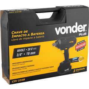 Chave de impacto, bateria 20 V, encaixe de 3/4", fonte de carregamento bivolt automático, CIV 234B, VONDER PLUS