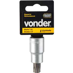 Soquete hexalobular macho T-55, encaixe 1/2", VONDER