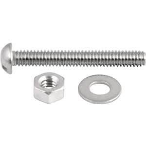 Parafuso máquina inox cabeça redonda, 1/4" x 2", com porca e arruela lisa, VONDER