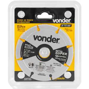 Disco de corte diamantado, segmentado, para metais, metal super, 115 mm, VONDER
