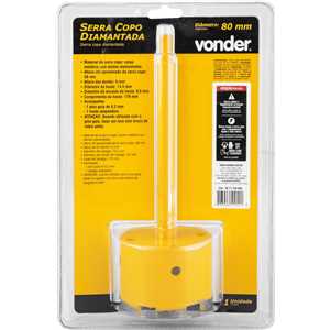 Serra copo diamantada 80 mm, com haste, VONDER