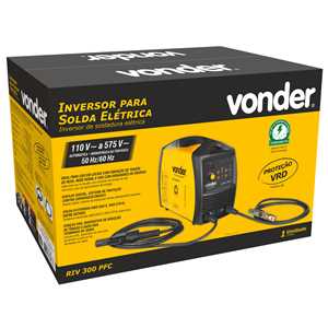 Inversor para solda com eletrodo e TIG, 300 A, RIV300 PFC, com display digital, alimentação automática monofásico e trifásico, VONDER