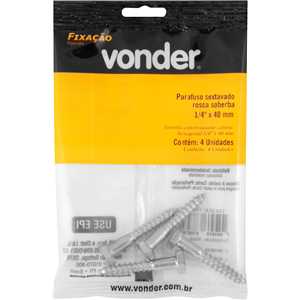 Parafuso sextavado rosca soberba 1/4" x 40 mm, cartela com 4 peças, VONDER