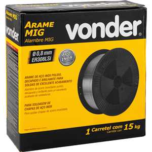 Arame MIG aço inox ER308LSi, 0,8 mm, carretel com 15 kg, VONDER