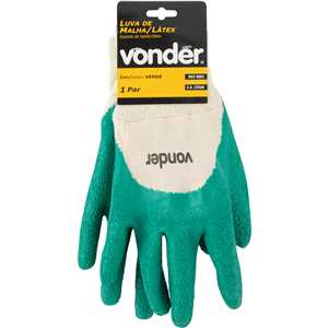 Luva de malha com látex, MLV 9002, cor verde, tamanho 9, VONDER