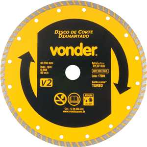 Disco de corte diamantado, 230 mm x 22,2 mm, turbo, V2, VONDER