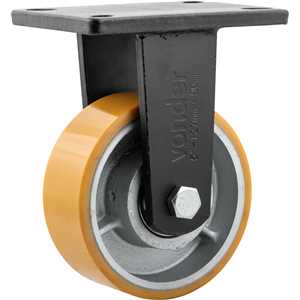 Rodízio fixo industrial 5", de poliuretano e ferro fundido, laranja, VONDER