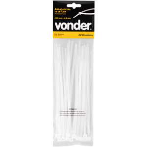 Abraçadeira de nylon, branca, 200 mm x 4,8 mm, com 20 peças, VONDER