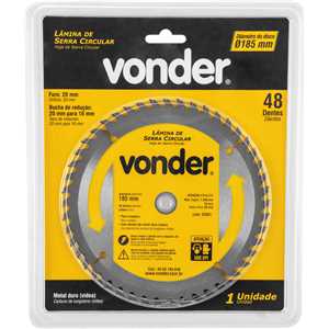 Lâmina de serra circular com dentes de metal duro/vídea, 185 mm x 20 mm, 48 dentes, VONDER