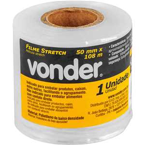 Filme stretch 50 mm x 108 m, 20 micra, rolo com aproximadamente 0,1 kg, VONDER