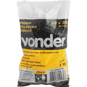 Prego telheiro ardox 18 x 30, galvanizado, VONDER