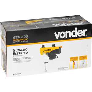 Guincho elétrico para 0,3 tonelada (0,3 tf) / 0,6 tonelada (0,6 tf) GEV 600 127 V~ VONDER