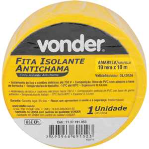 Fita isolante, 19 mm x 10 m, amarela, VONDER