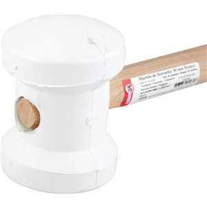 Martelo de borracha 80 mm, cabo em madeira, para azulejista, branco, NOVE54