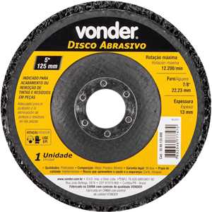 Disco abrasivo 5", furo de 7/8" (22,23 mm), VONDER