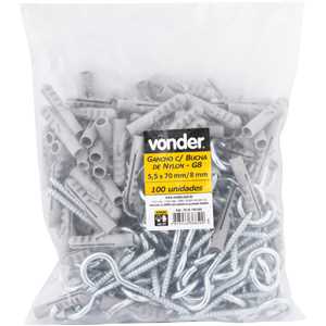 Gancho 4,2 mm x 70 mm, com bucha de nylon 8 mm, G-8, VONDER