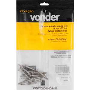 Parafuso autoatarraxante inox, 3,9 mm x 25,0 mm, cabeça chata, phillips, VONDER