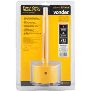 Serra copo diamantada 75 mm, com haste, VONDER