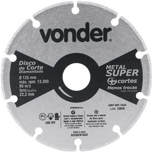 Disco de corte diamantado, segmentado, para metais, metal super, 125 mm, VONDER