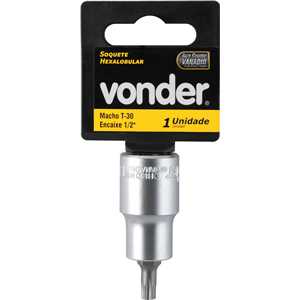 Soquete hexalobular macho T-30, encaixe 1/2", VONDER