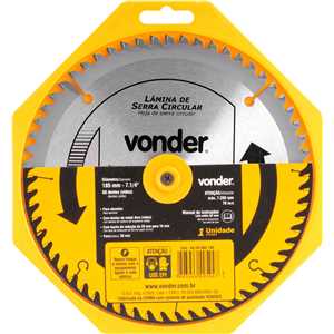 Lâmina de serra circular com vídea, para alumínio, 185 mm x 20 mm x 60 dentes, VONDER
